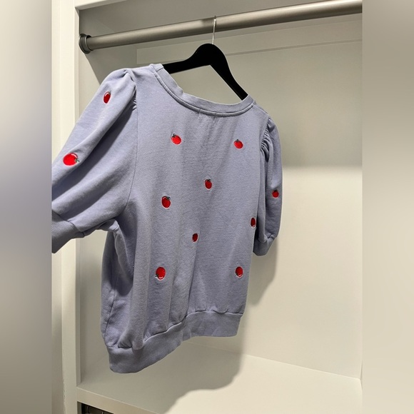 T. La Puff-Sleeve Pullover Shirt French Terry Blue tomato Embroidery 2X - Picture 9 of 13